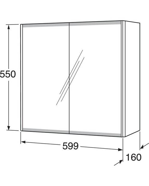 Peegelkapp Graphic - 60 cm - Peeglid ka uste siseküljel
Peegli alaservad mati viimistlusega näpujälgede vältimiseks
Uksed Soft Close funktsiooniga pehmeks sulgumiseks