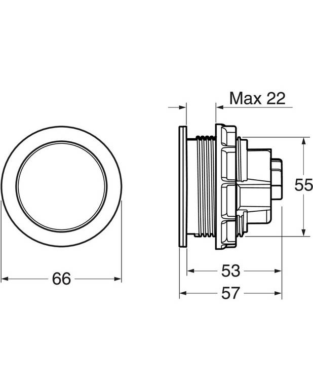 Skalošanas poga iebūvējamajam rāmim XT/XS — pneimatiska, nerūsošais tērauds - Izgatavota no nerūsošā tērauda
Paredzēta Triomont XT vai XS sistēmai
