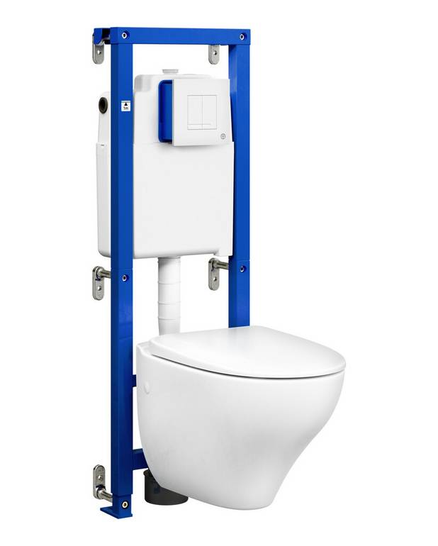 All In One - including fixture, Nautic 1530 WC and Control panel - Neat installation, with a minimum of visible pipes
Nautic toilet with Hygienic Flush, soft close seat and hidden fixation
Control panel with dual flush