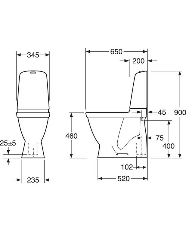 Toalettstol Nautic 1546 - s-lås, hög modell, Hygienic Flush - Ceramicplus: städa snabbt & miljövänligt
Hygienic Flush: öppen spolkant för enklare rengöring
Hög sitthöjd för högre bekvämlighet
