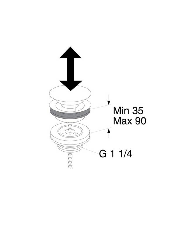 Pop-up pohjaventtiili - Pesualtaisiin, joissa on ylivuotoputki
Pesualtaan mitat: väh. 35 mm / enint. 90 mm