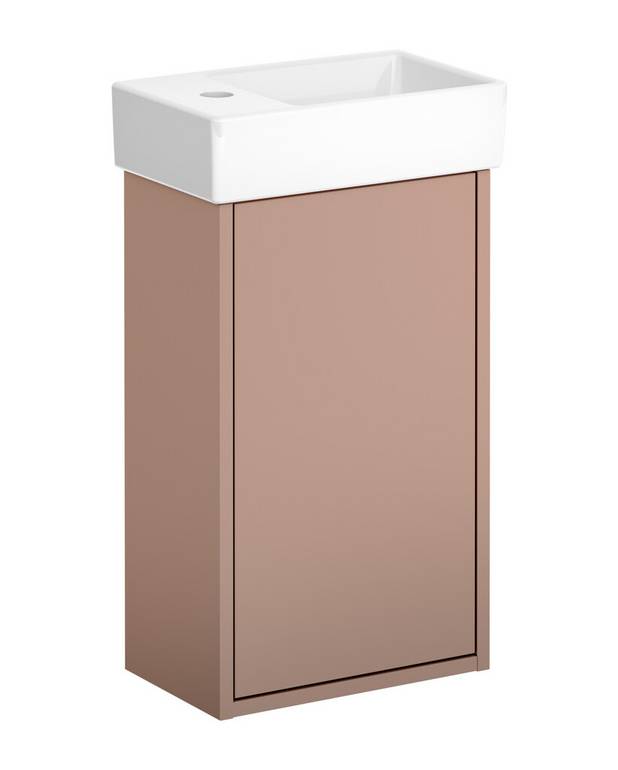 Undercabinet Artic Small - Wash basin made from hygienic, durable and densely sintered ceramic sanitary ware
Opening in cabinet for drain pipe towards the floor
Water drain and bottom valve not included. See accessories