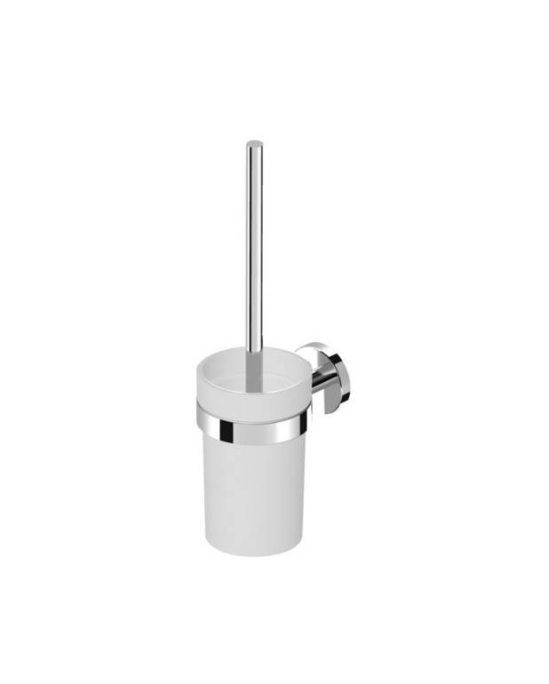 Toalettborste inkl hållare Round - Design med runda linjer
Kan skruvas eller limmas
Tillverkad i metall med behållare i glas