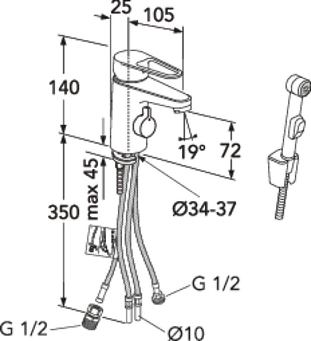 Washbasin mixer New Nautic - Drawing - Gustavsberg_Washbasin_mixer_Nautic_side_spray_DW_v2-1655188648.jpg