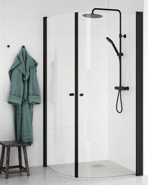 Round shower door corner set - Reversible for right/left-hand installation
Pre-fitted door profiles for quick and simple installation
Matte black profiles and door handles