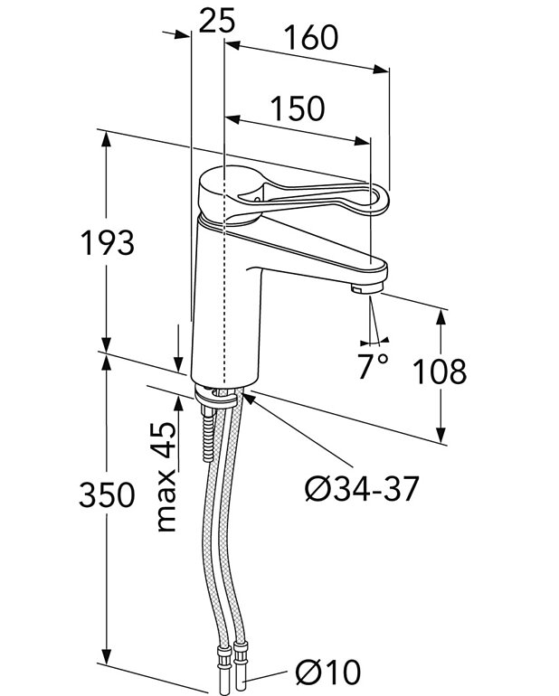 Valamusegisti New Nautic Care - 150 mm jooksutoru - Joonis - Gustavsberg_Washbasin_mixer_Care_150_spout.jpg