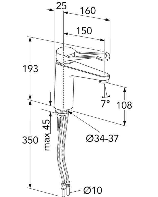 Washbasin mixer New Nautic Care, 150mm spout - Contains less than 0.1% lead 
Energy class A
Equipted with elongated lever