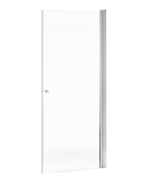 Firkantet dusjdør - Vendbar for høyre- eller venstrevendt installasjon
Forhåndsmonterte dørprofiler for rask og enkel installasjon
Polerte profiler og dørhåndtak