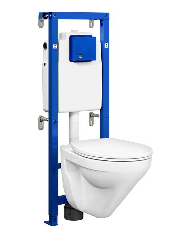 All In One - Fixtur med Nordic³ WC och Väggtrycke - Snygg installation, med ett minimum av synliga rör
Nordic³ Hygienic Flush toalett med mjukstängande sits
Trycke med Duo-spolning ingår