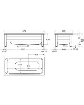 Badkar Kombi 1574 med frontstativ - 1570x700