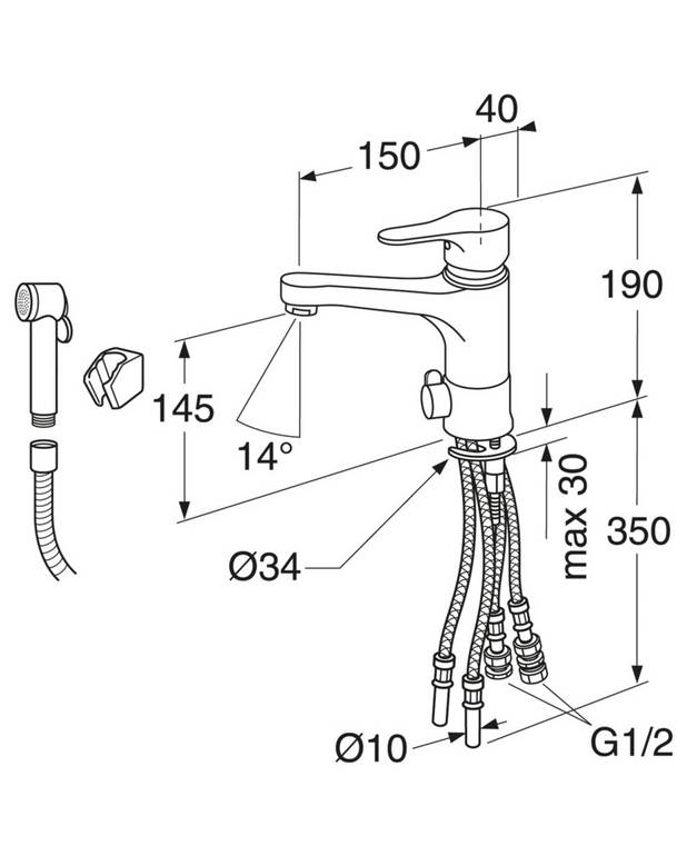 Bathroom sink faucet Nautic - 150 mm spout - Energy class A, saves water and energy 
Eco-start, 17Â°C when lever straight forward
Adjustable comfort flow and comfort temperature