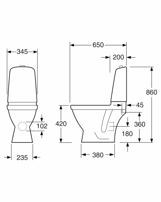 Toalettstol Nautic 5510 - dolt p-lås - Städvänlig och minimalistisk design
Heltäckande kondensfri spolcistern
Ergonomisk förhöjd spolknapp