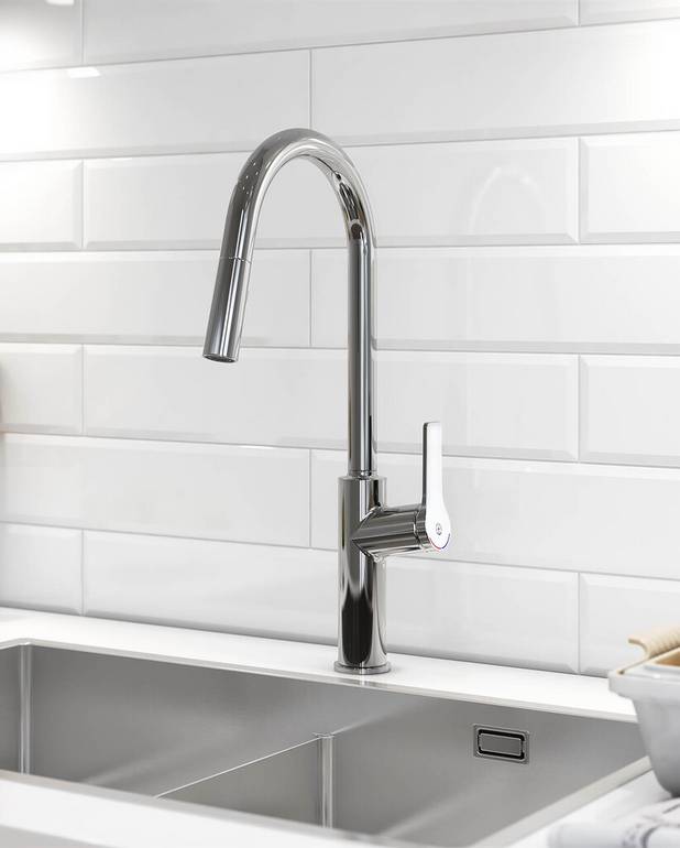 Kitchen mixer Epic - Pull out - With pull out handshower
Soft move, technology for smooth and precise handling
Eco-flow for water and energy efficiency