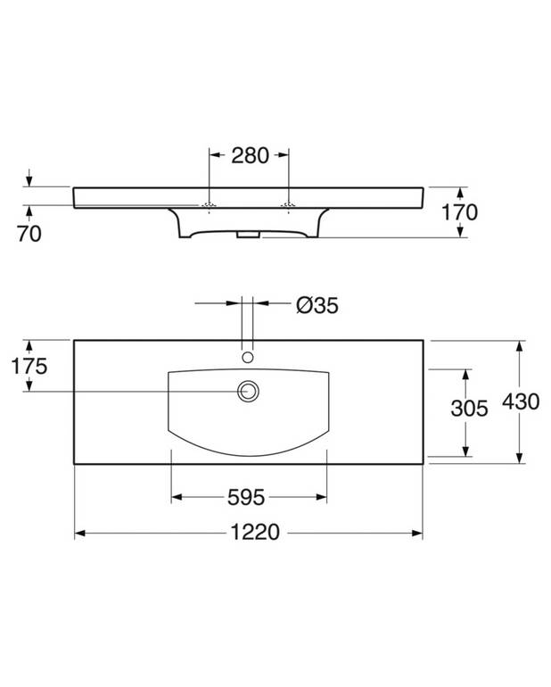 Bathroom sink Logic 5188 - for bolt/bracket mounting 122 cm - Shallow depth for more space in the bathroom
Ceramicplus: fast & environmentally friendly cleaning
Can also be mounted on Logic furniture