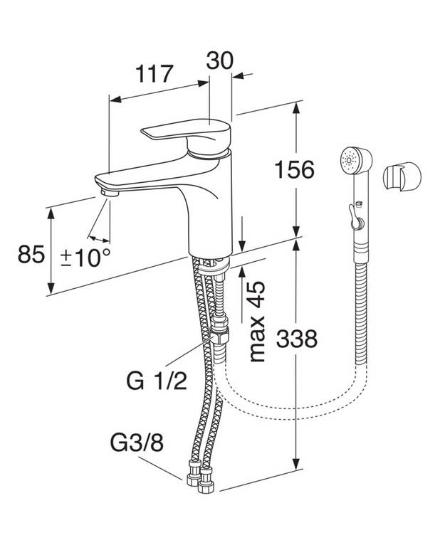 Bathroom sink faucet Dynamic - Modern design
Side spray facilitates cleaning and intimate hygiene
Ceramic cartridge ensures non-drip operation and longevity