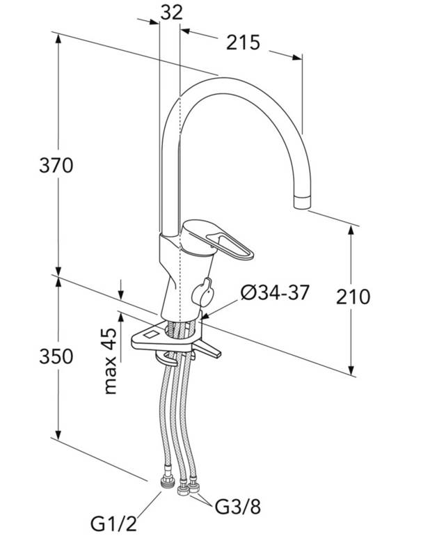 Kitchen mixer New Nautic - high Spout - Easy grip lever with clear colour marking for hot and cold
Soft move, technology for smooth and precise handling
Pivoting spout 110° (0° and 60° block included)