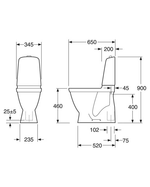 Toilet Nautic 5546 - S-lås, høj model - Rengøringsvenligt og minimalistisk design
Heldækkende kondensfri skyllecisterne
Høj siddehøjde for bedre komfort