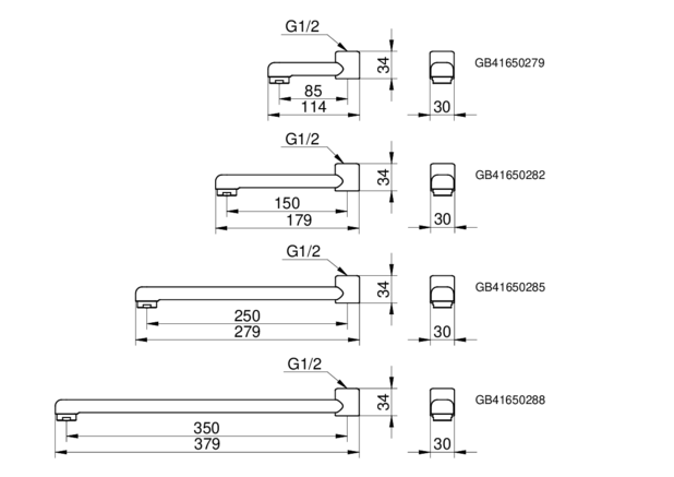 Svingbar tut 350 mm - Passer de fleste blandebatterier
Tilgjengelig i flere design