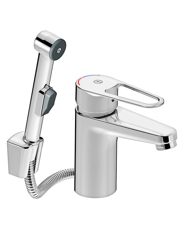 Washbasin mixer New Nautic - Easy grip lever with clear colour marking for hot and cold