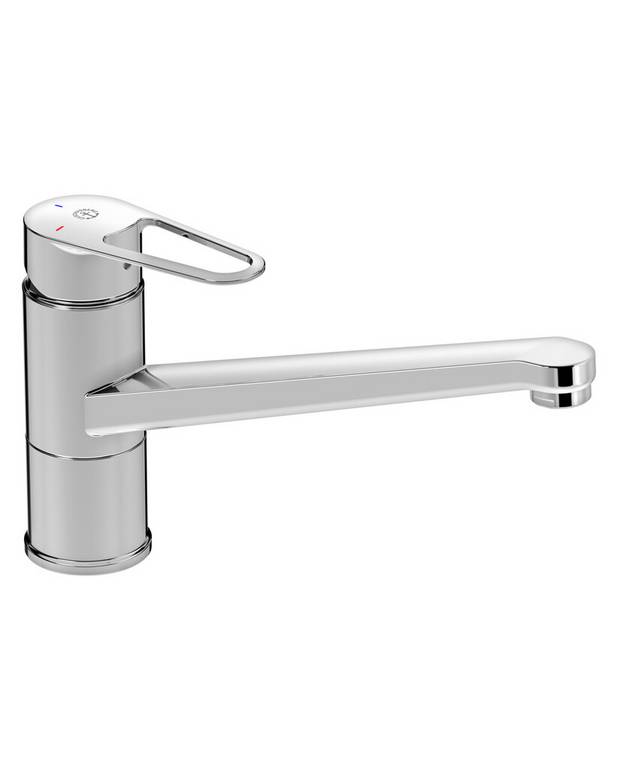 Kitchen mixer New Nautic - low Spout - Contains less than 0.1% lead 
Energy class A
Cold-start, only cold water when the lever is in straight forward position