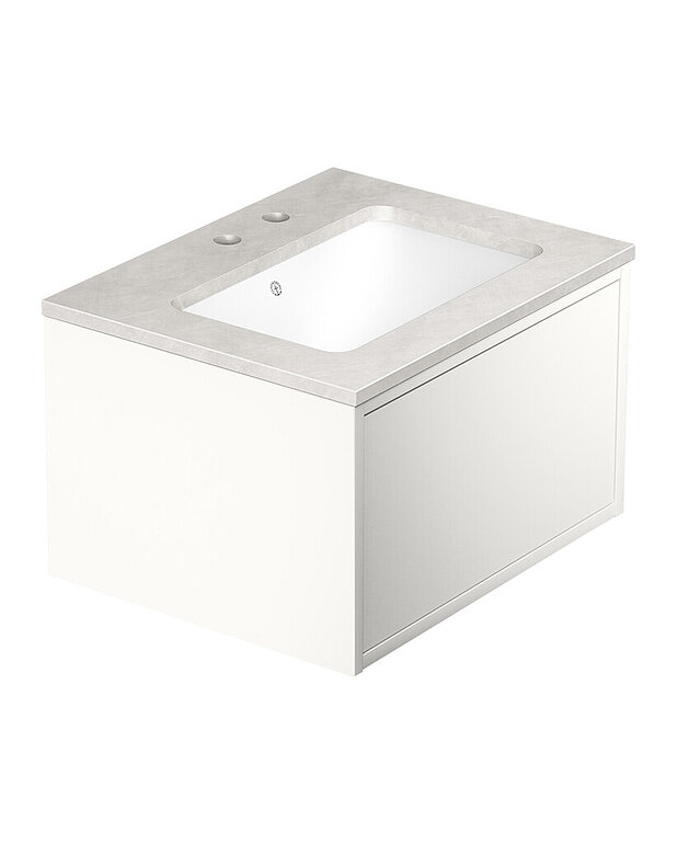 Ducentic servantskap, 60 cm, hvitt - Utviklet i forbindelse med Gustavsbergs 200-årsjubileum, og feirer arven med håndverk og design
Romslig skuffinnredning uten behov for utskjæring til vannlås, noe som skaper mer plass til oppbevaring
Skuff med «Soft Close» og fullt uttrekk som gir deg god innsikt i hva som er i skuffen