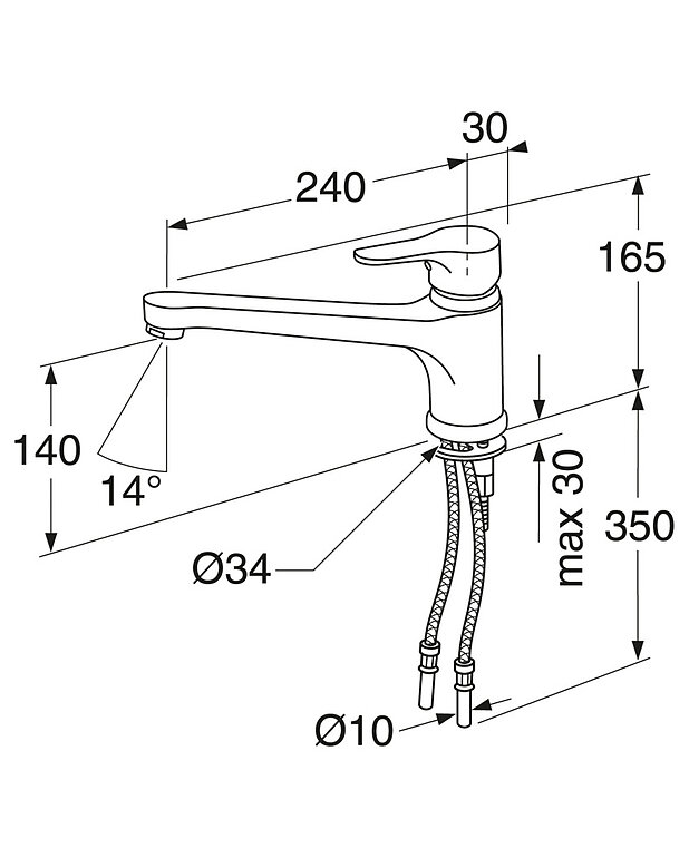 Keittiöhana Nautic - matalalla valetulla juoksuputkella - Mittapiirros - 204055.jpg