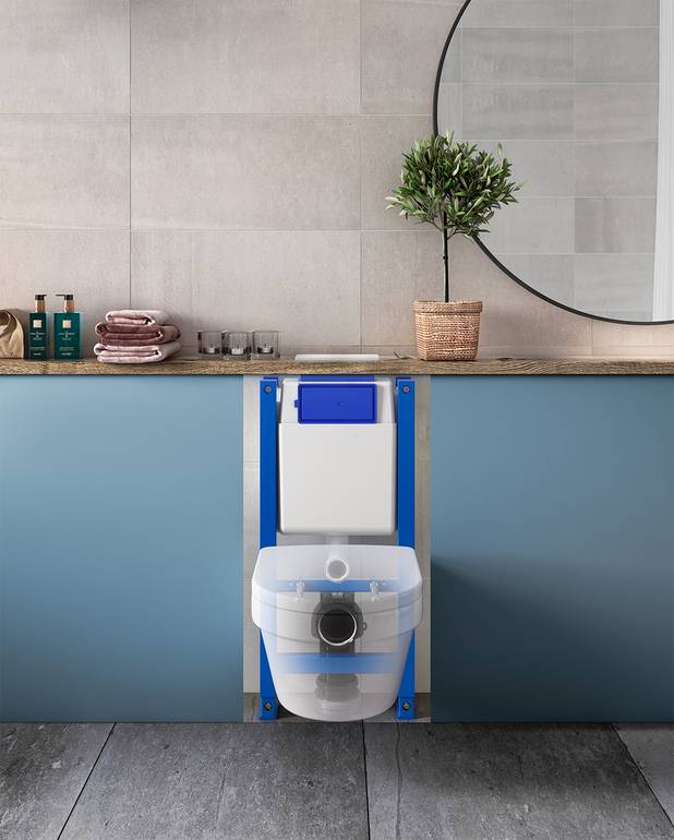 Fikstur Triomont XT – for toalett med toppknapp - Lav modell for installasjon under vindu eller benkeplate
Smal fikstur, kun 380 mm bred
Belastningstestet for 400 kg