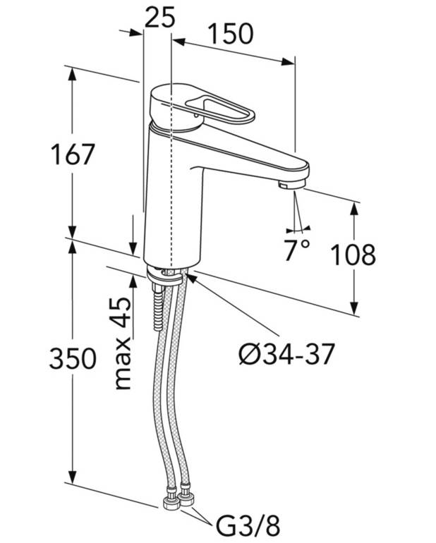 Washbasin mixer New Nautic, 150mm spout - Energy class A
Cold-start, only cold water when the lever is in straight forward position 
Soft move, technology for smooth and precise handling