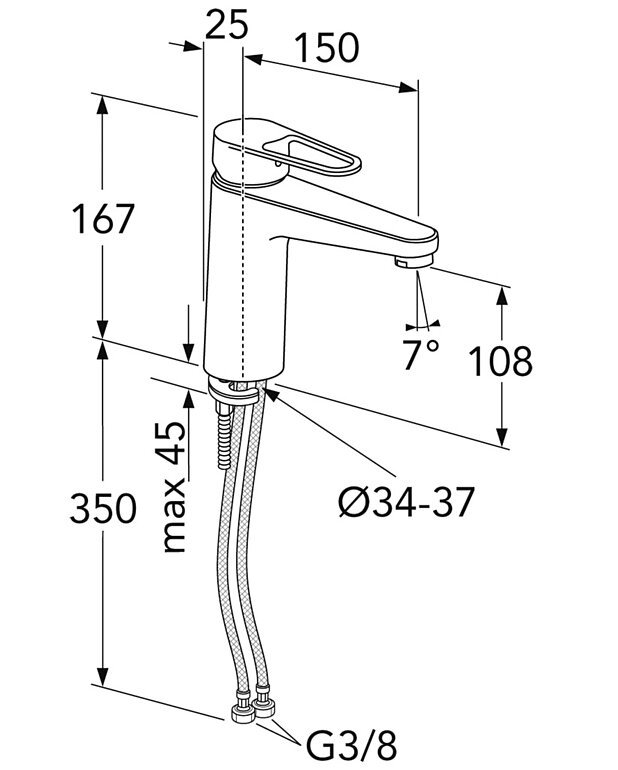 Washbasin mixer New Nautic, 150mm spout - Energy class A
Cold-start, only cold water when the lever is in straight forward position 
Soft move, technology for smooth and precise handling