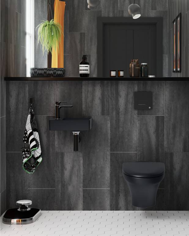 Handfat Artic Small 4G36 - för bultmontage 36 cm - Liten modell lämplig för trånga utrymmen
Ebony svart passar bra med Estetic toaletter i samma färg