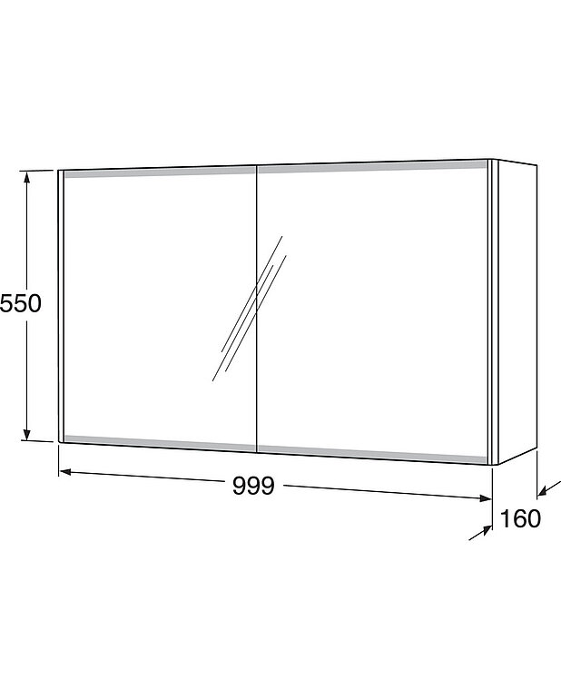 Peegelkapp Graphic - 100 cm - Peeglid ka uste siseküljel
Peegli alaservad mati viimistlusega näpujälgede vältimiseks
Uksed Soft Close funktsiooniga pehmeks sulgumiseks