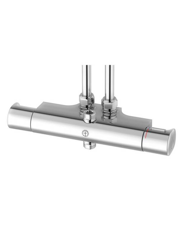Atlantic brusearmatur – termostat, 40 c-c - 40 c-c for mounting with external pipes
Continuous pipe connection
Safe Touch reduces the heat on the front of the mixer