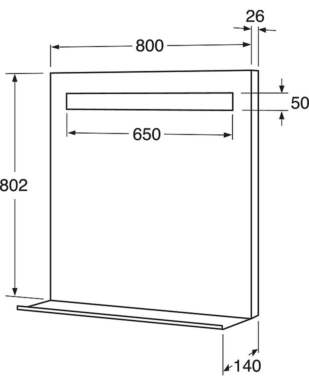 Kylpyhuoneen valaistu peili - 80cm - Mittapiirros - Gustavsberg_Mirror_with_shelf_800mm.jpg