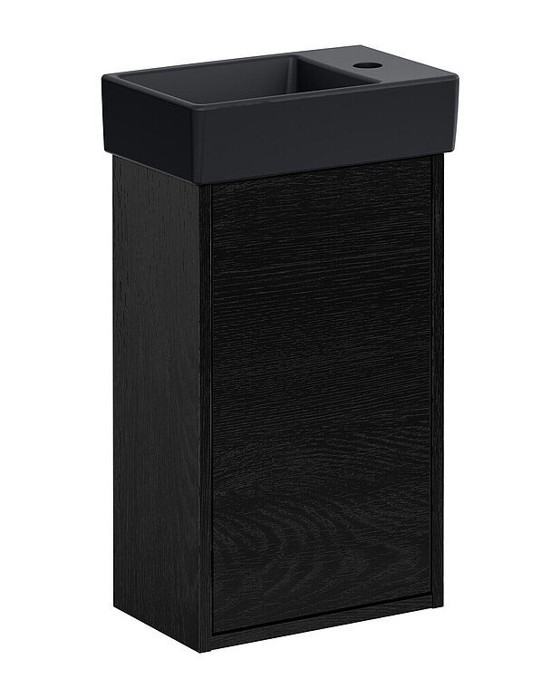Undercabinet Artic Small - Wash basin made from hygienic, durable and densely sintered ceramic sanitary ware
Opening in cabinet for drain pipe towards the floor
Water drain and bottom valve not included. See accessories