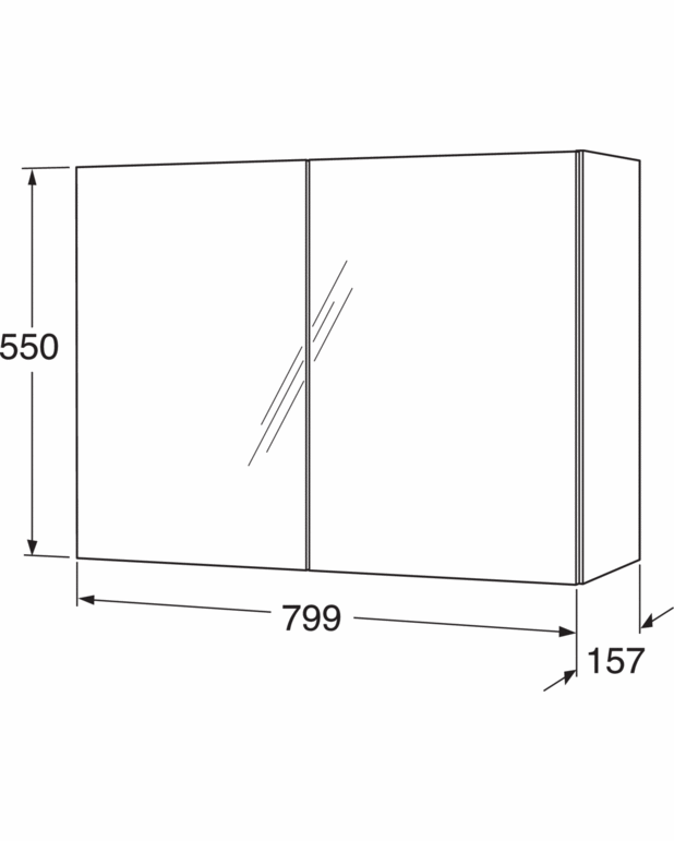 Graphic Base peilikaappi - 80 cm - Kaksipuoliset peiliovet
Pehmeästi sulkeutuvat ovet
2 siirrettävää lasihyllyä