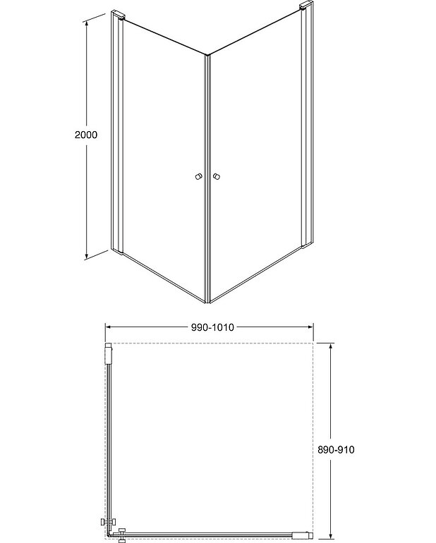 Square suihkuovisetti kulmaan - Mittapiirros - Square_90x100.jpg
