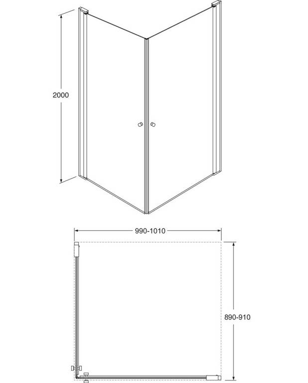 Square Duschdörrar, par - Vändbara för höger/vänstermontage
Förmonterade dörrprofiler ger enkelt och snabbt montage
Matt svarta profiler och dörrgrepp