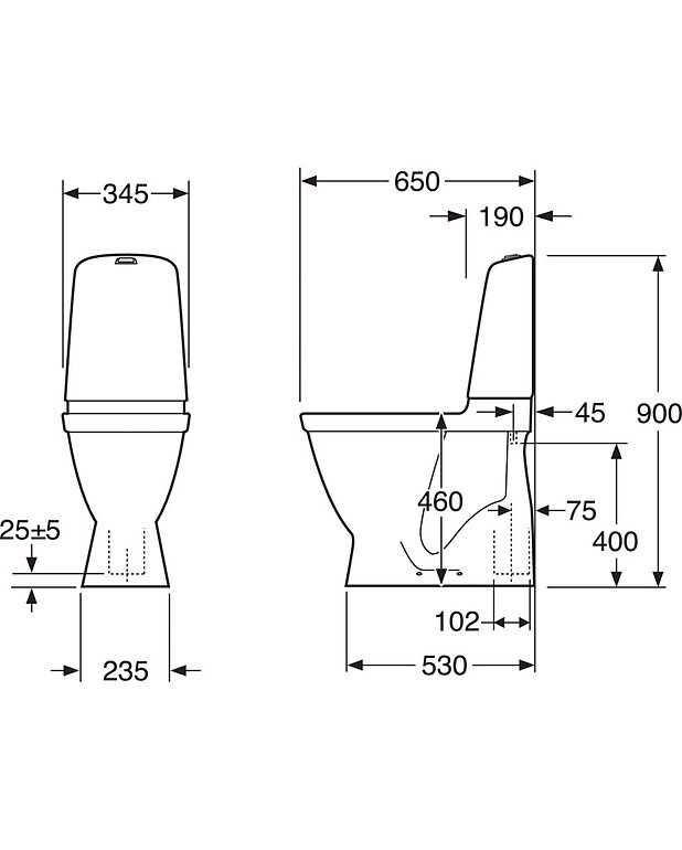 Toilet Nautic 1546 - S-trap, high model, Hygienic Flush - Ceramicplus: quick & eco-friendly cleaning
Hygienic Flush: open flush rim for easier cleaning
Elevated seat height for greater comfort