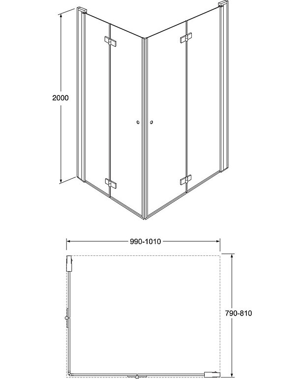 Square taittuva suihkuovisetti kulmaan - Mittapiirros - Square_folding_door_80x100_web.jpg