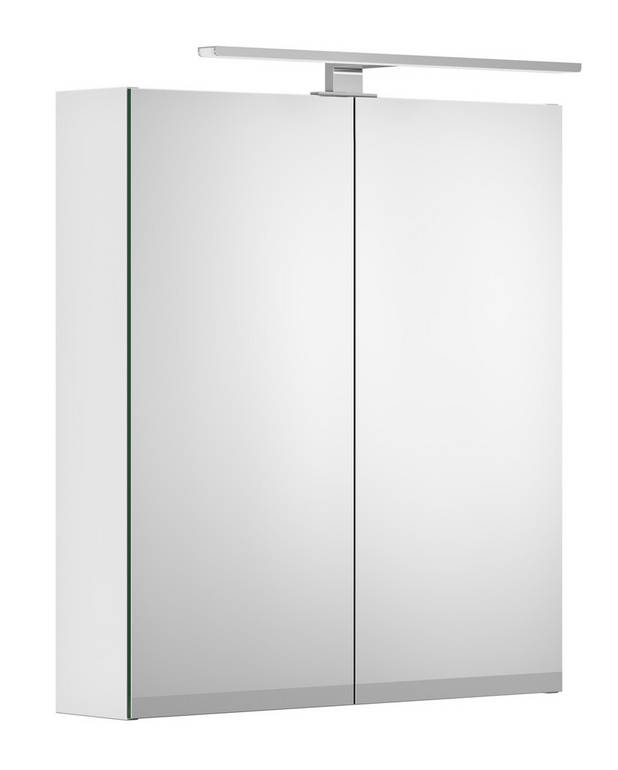 Bathroom mirror cabinet Artic - 60 cm - Additional bathroom mirror on inside doors
Integrated electrical outlet inside cabinet
LED lighting above and below cabinet