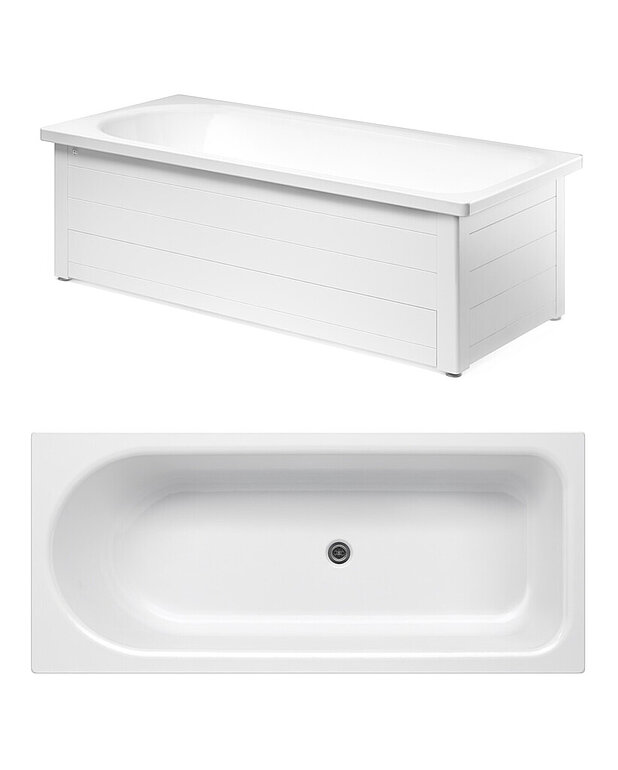 Bathtub with front panel, Combi – 1700 x 700 - Made of titanium steel and enamel, an extremely durable combination
Rounded head end to support the back, and large shower space at the foot end
Adjustable feet for a stable tub – on uneven floors, too