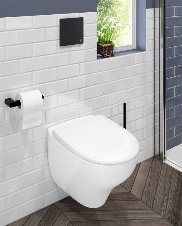 Væghængt toilet Nautic 1530 – Hygienic Flush - Skjult montering og overflader, der er lette at rengøre
Fleksibel boltafstand: c-c 180/230 mm
Åben skyllerand med skyl i hele kummen