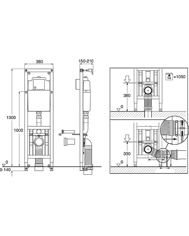 Triomont XS Vario seinasisene paigaldusraam reguleeritava istmekõrgusega - Joonis - GBG_Triomont_XS_Vario_fixture_front.jpg