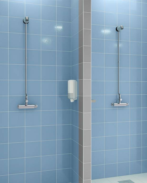 Shower mixer Nautic - thermostat - Preset flushing time ~ 30 sek. 
Flow 9 l/min at 3 bar
Built-in automatic hot water block for scald protection