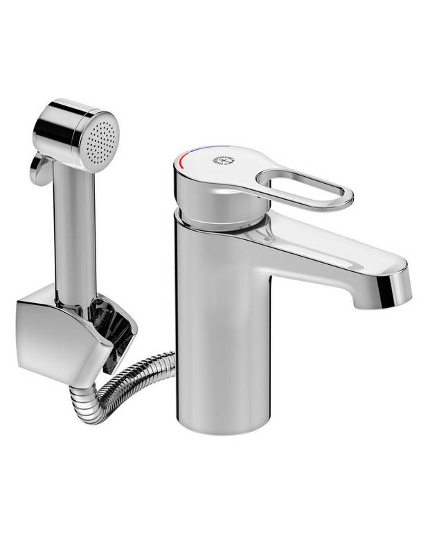Washbasin mixer Skandic - Hidden aerator with coin slot grip for easy cleaning
Side sprayer facilitates cleaning and intimate hygiene
Soft move, technology for smooth and precise handling