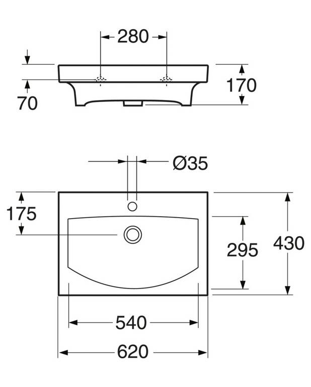 Раковина Logic 5169 — установка на болтах/кронштейнах, 62 см - Тщательно продуманные габариты обеспечивают больше свободного пространства в ванной комнате
Установка на болтах/кронштейнах