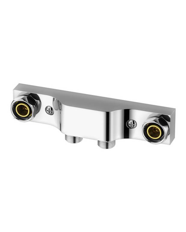 Faucet bracket 160/40 c-c chrome-plated brass - Can be used with connection up or down
With Vatette connection couplings for copper pipes Outer diameter 15 mm