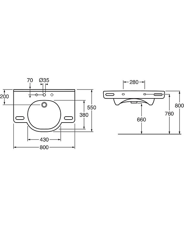Bathroom sink 4G2080 - bolt mounting 80 cm - Drawing - 4G2080-1691758166.jpg