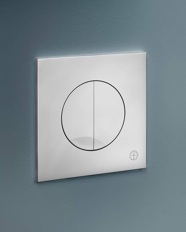 Flush button for fixture XS - wall control panel, round - Manufactured in plastic with a matt chrome surface
For front installation on Triomont XS
Available in different colours and materials