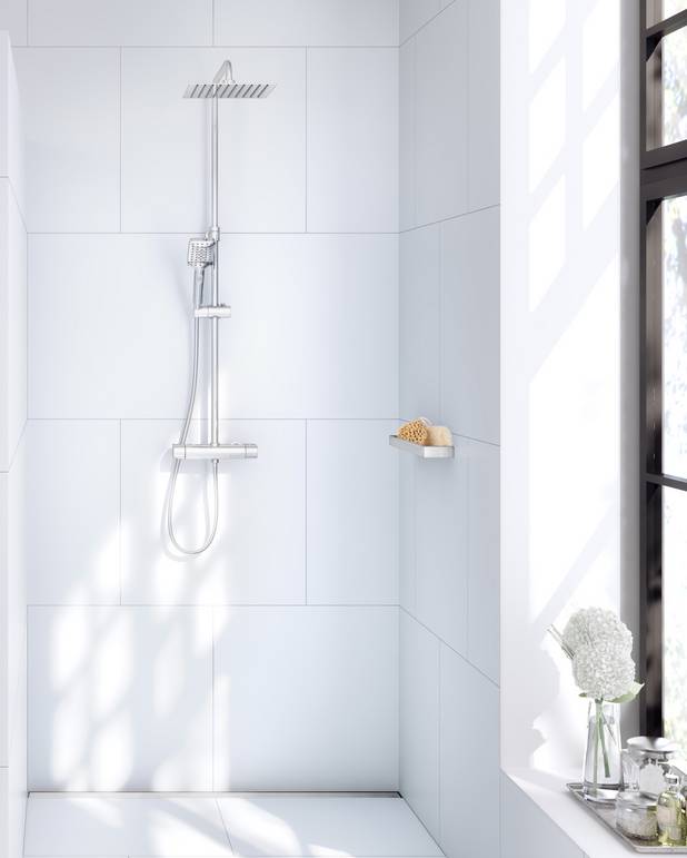 Shower column Logic Square - Super slim head shower with generous water flow
3-functional hand shower with a pushbutton
Mixer with smart features in a timeless design
